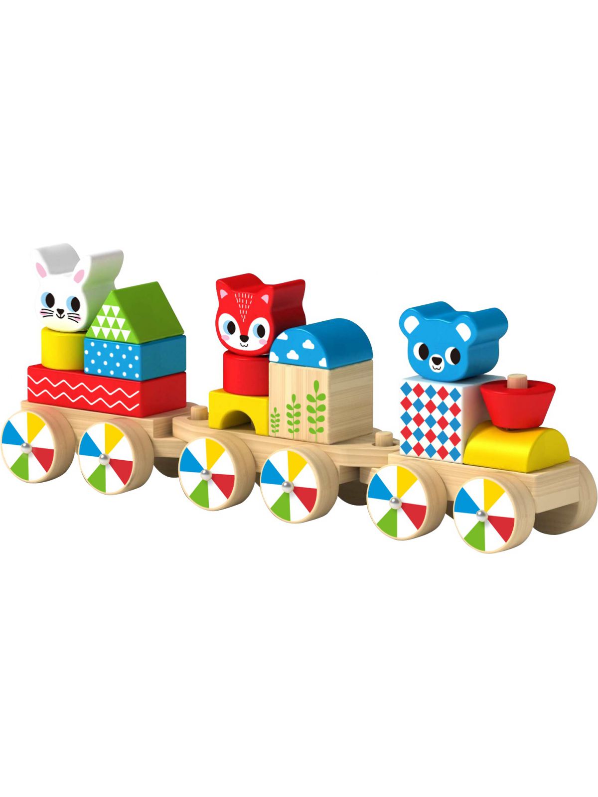 רכבת צבעונית חיות עץ