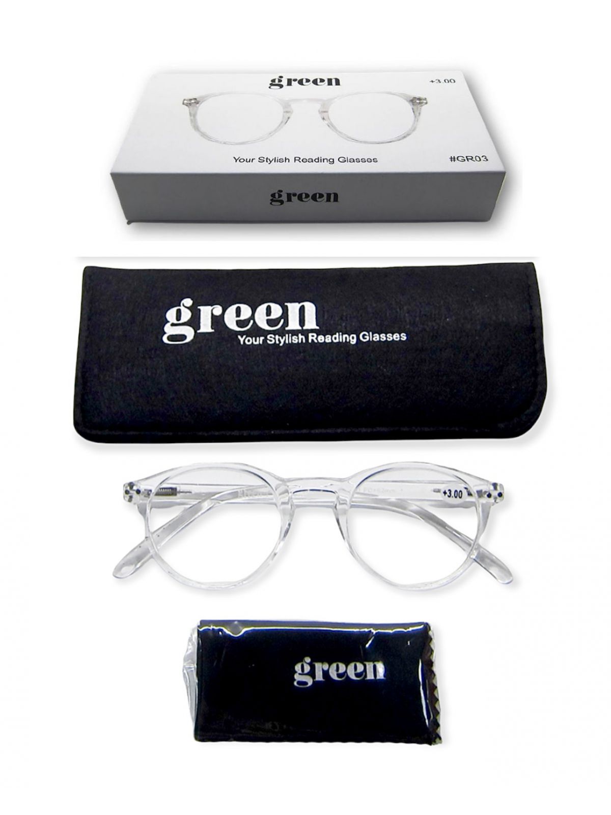 משקפי קריאה דגם GR03 צבע לבן קריסטל מידה 3.00+