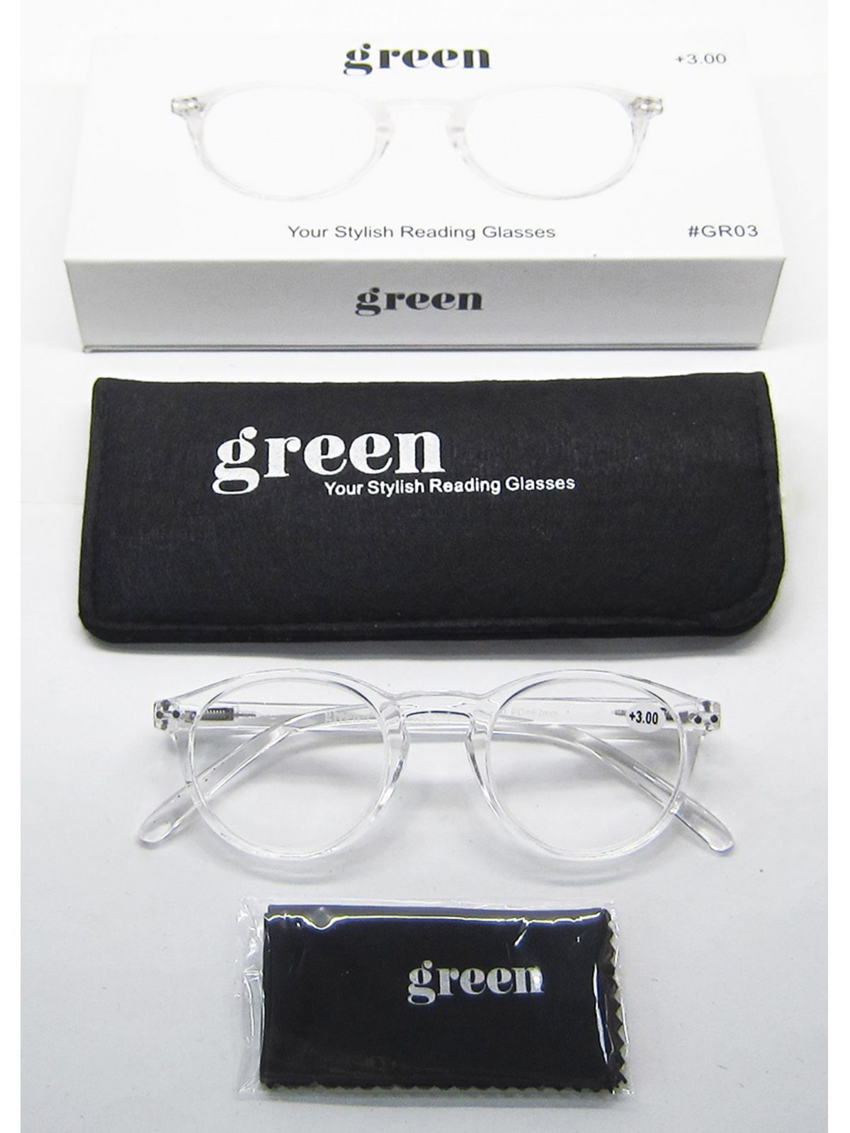 משקפי קריאה דגם GR03 צבע לבן קריסטל מידה 3.00+